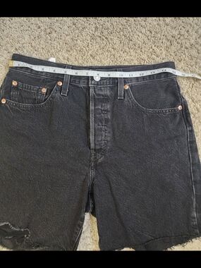 Levi's 501 Mid Thigh Cut Off Lunar Black Denim Shorts